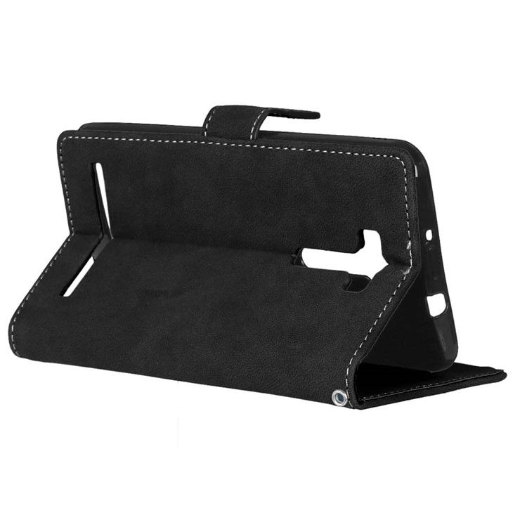 Vintage Matte PU Leather Wallet Case for Asus Zenfone 2 Laser ZE600KL ZK601KL - Black-11