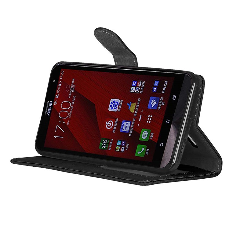 Vintage Matte PU Leather Wallet Case for Asus Zenfone 2 Laser ZE600KL ZK601KL - Black-12