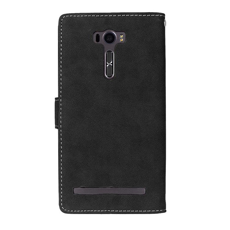Vintage Matte PU Leather Wallet Case for Asus Zenfone 2 Laser ZE600KL ZK601KL - Black-14
