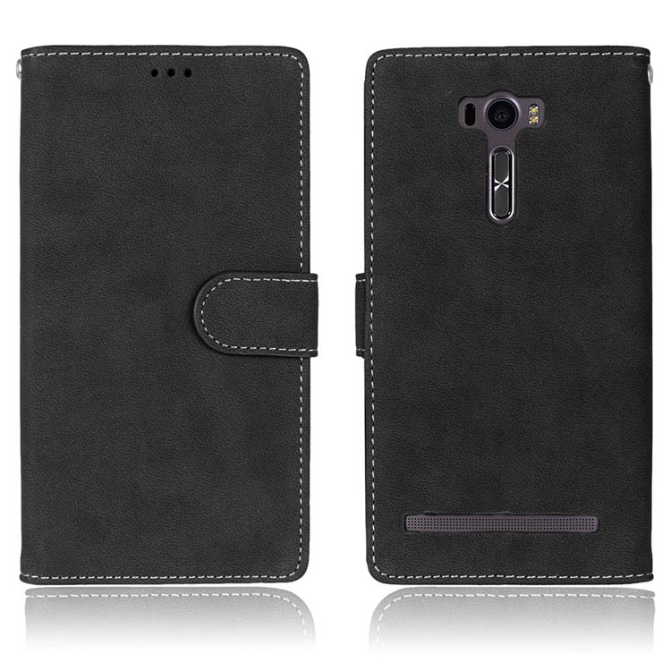 Vintage Matte PU Leather Wallet Case for Asus Zenfone 2 Laser ZE600KL ZK601KL - Black-2
