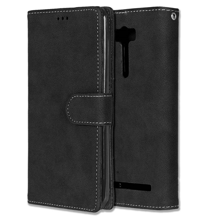 Vintage Matte PU Leather Wallet Case for Asus Zenfone 2 Laser ZE600KL ZK601KL - Black-3