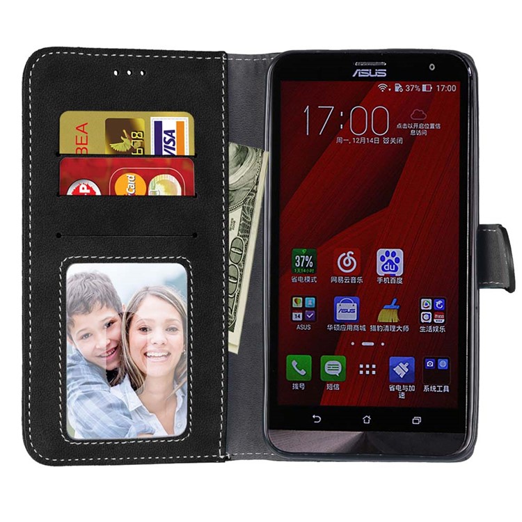 Vintage Matte PU Leather Wallet Case for Asus Zenfone 2 Laser ZE600KL ZK601KL - Black-7