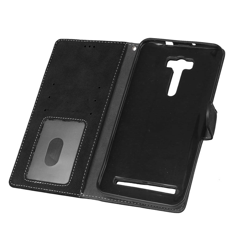 Vintage Matte PU Leather Wallet Case for Asus Zenfone 2 Laser ZE600KL ZK601KL - Black-8
