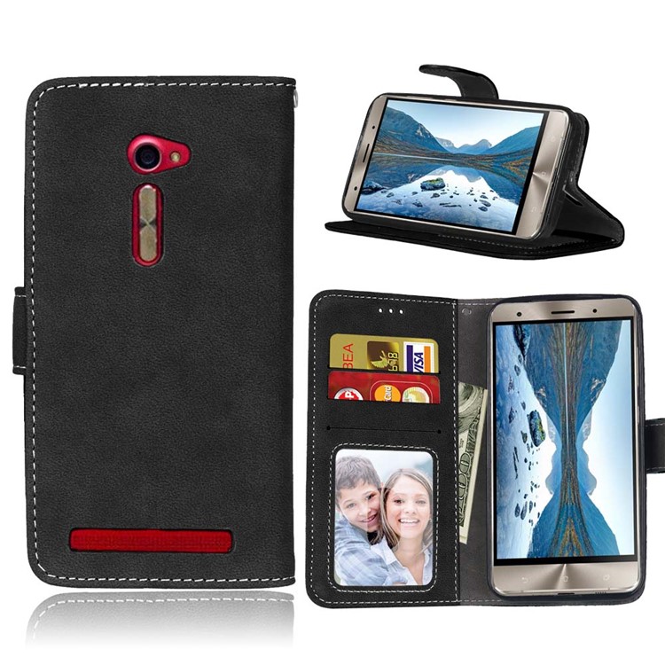 For Asus Zenfone 2 ZE500CL Wallet Stand Retro Matte PU Leather Phone Case - Black-1