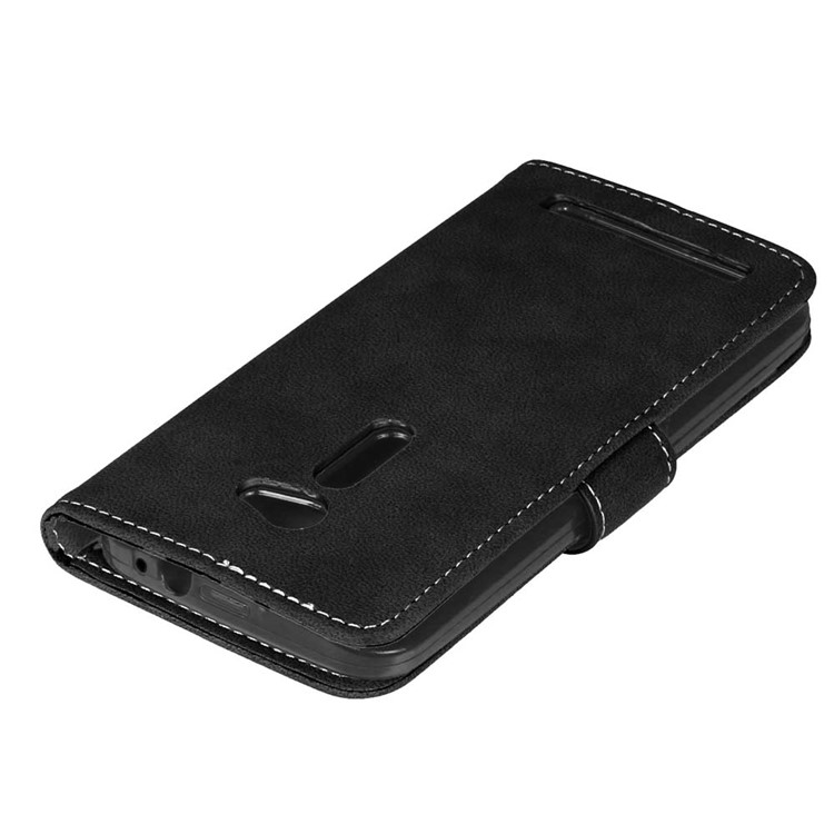 For Asus Zenfone 2 ZE500CL Wallet Stand Retro Matte PU Leather Phone Case - Black-12