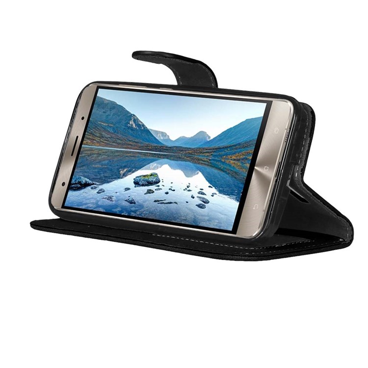 For Asus Zenfone 2 ZE500CL Wallet Stand Retro Matte PU Leather Phone Case - Black-14