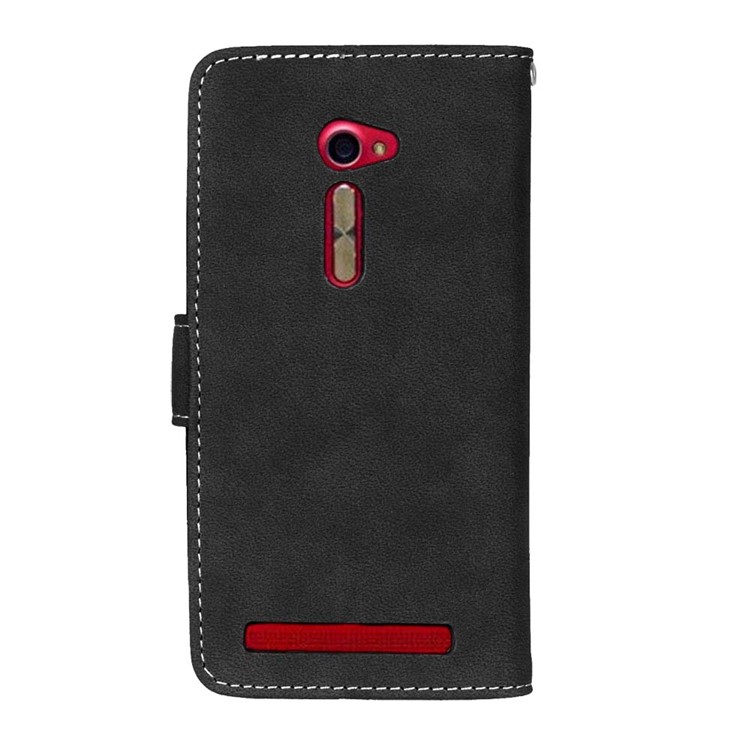 For Asus Zenfone 2 ZE500CL Wallet Stand Retro Matte PU Leather Phone Case - Black-5
