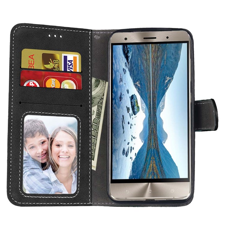 For Asus Zenfone 2 ZE500CL Wallet Stand Retro Matte PU Leather Phone Case - Black-9