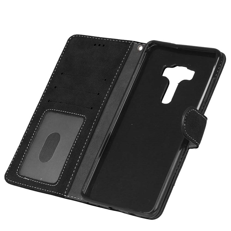 For Asus Zenfone 3 Deluxe ZS570KL Retro Matte PU Leather Wallet Case Stand - Black-10