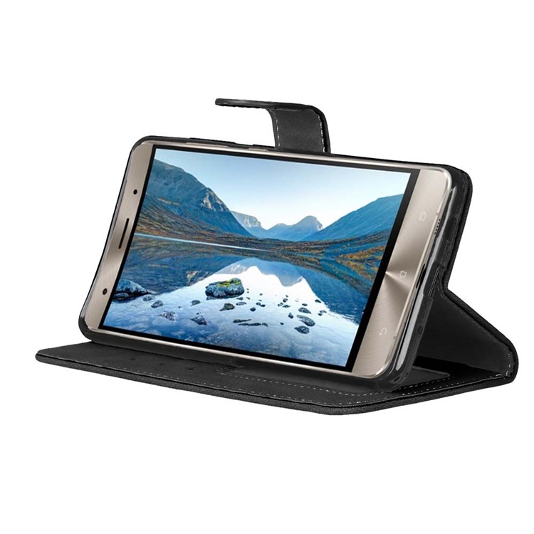 For Asus Zenfone 3 Deluxe ZS570KL Retro Matte PU Leather Wallet Case Stand - Black-14