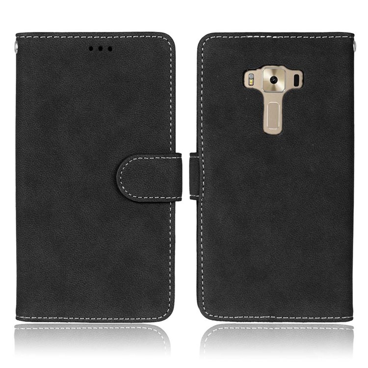 For Asus Zenfone 3 Deluxe ZS570KL Retro Matte PU Leather Wallet Case Stand - Black-2