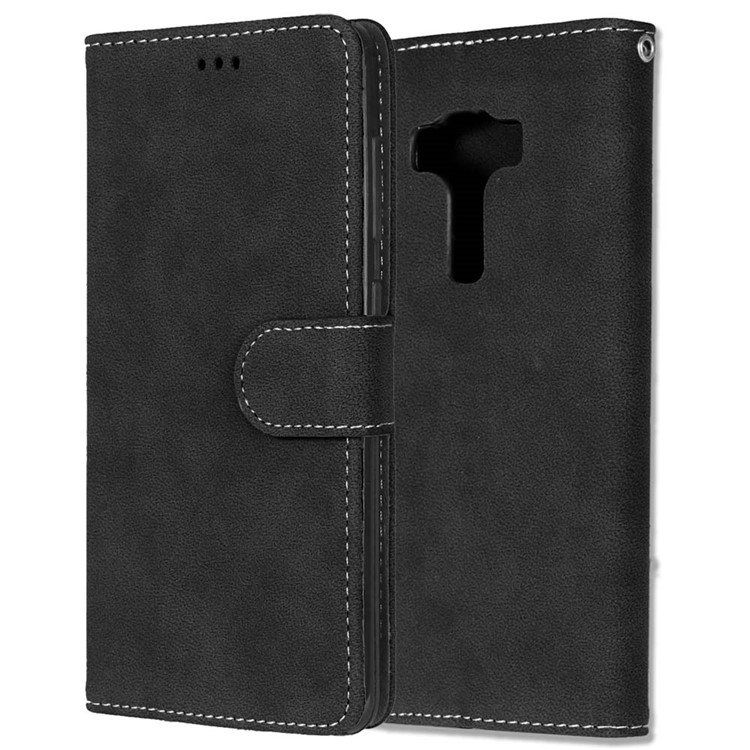 For Asus Zenfone 3 Deluxe ZS570KL Retro Matte PU Leather Wallet Case Stand - Black-3