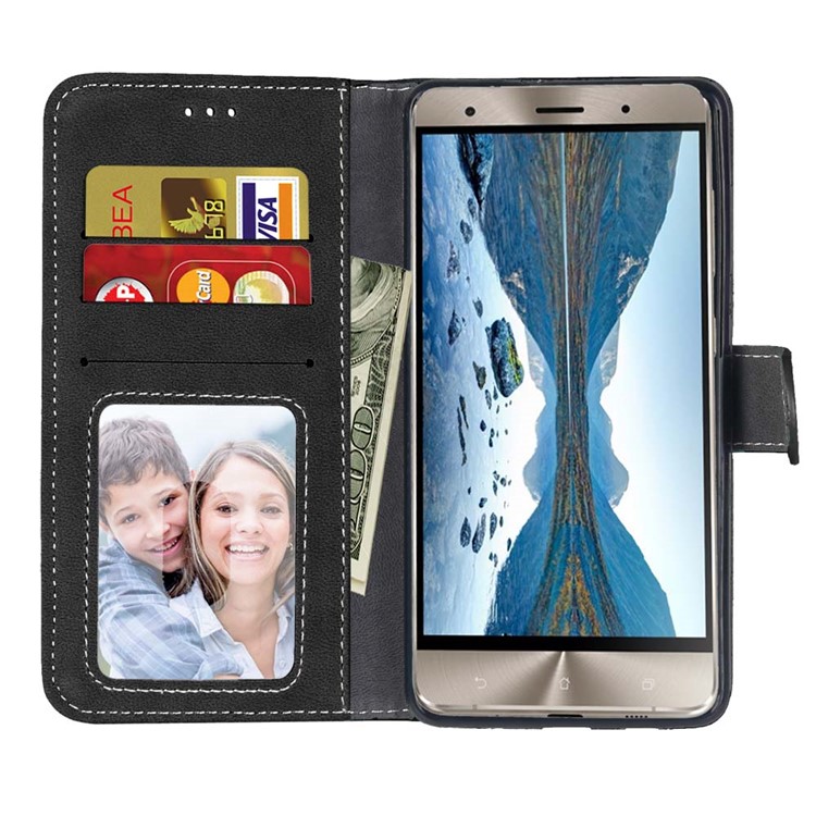 For Asus Zenfone 3 Deluxe ZS570KL Retro Matte PU Leather Wallet Case Stand - Black-9