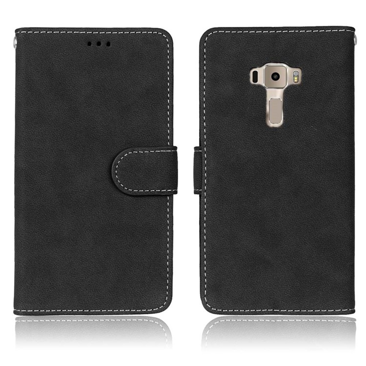 For Asus Zenfone 3 ZE552KL Retro Matte Stand Wallet Leather Case Cover - Black-2