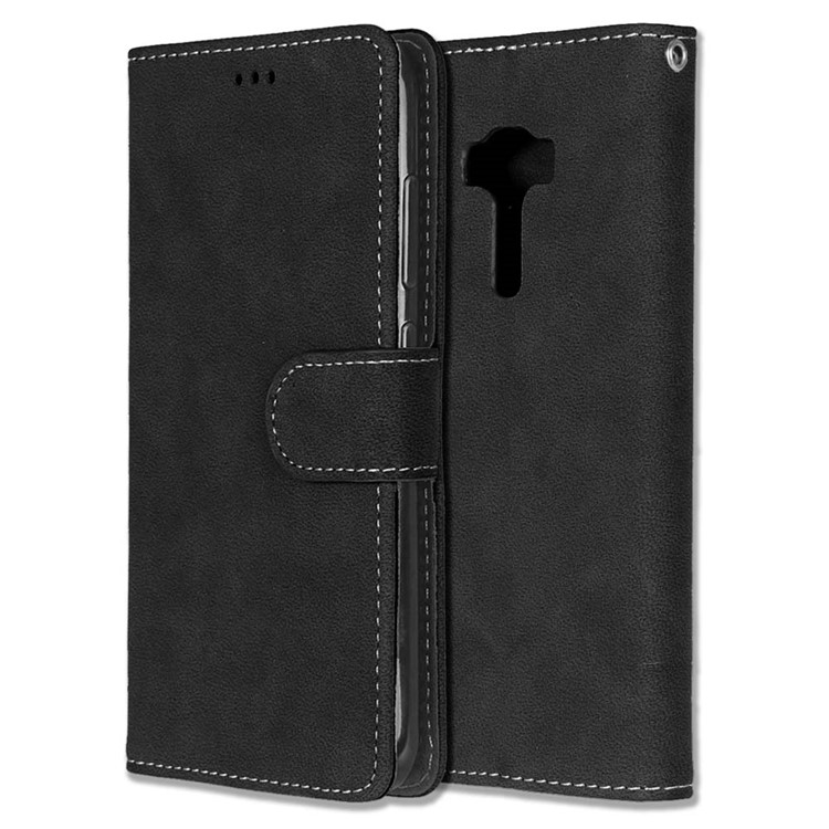 For Asus Zenfone 3 ZE552KL Retro Matte Stand Wallet Leather Case Cover - Black-3