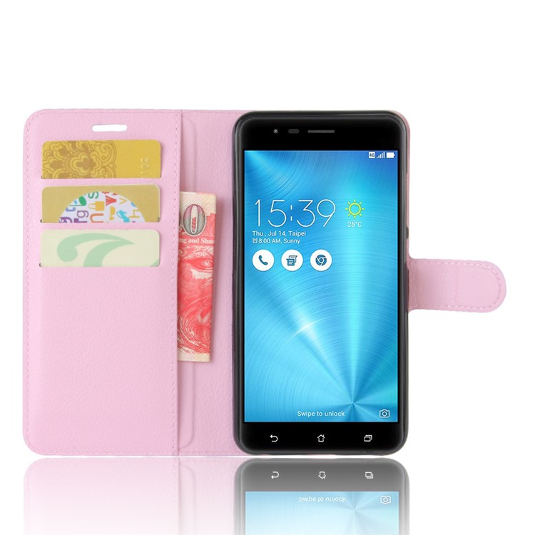 Litchi Grain Leather Magnetic Stand Cover for Asus Zenfone 3 Zoom ZE553KL - Pink-3
