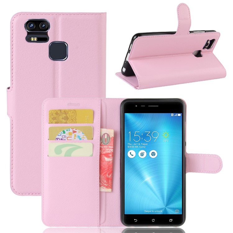 Litchi Grain Leather Magnetic Stand Cover for Asus Zenfone 3 Zoom ZE553KL - Pink-6