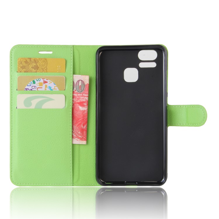 Mobile Case Litchi Grain Leather Wallet Shell for Asus Zenfone 3 Zoom ZE553KL - Green-2