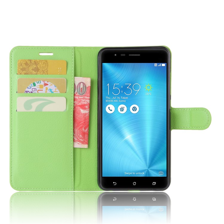 Mobile Case Litchi Grain Leather Wallet Shell for Asus Zenfone 3 Zoom ZE553KL - Green-3
