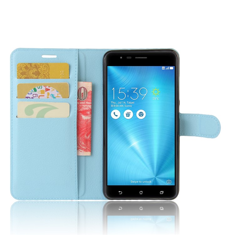 Litchi Grain Leather Phone Case Accessory for Asus Zenfone 3 Zoom ZE553KL - Blue-3