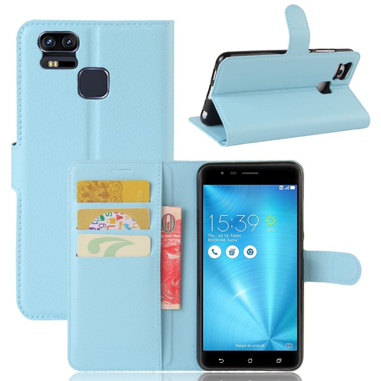 Litchi Grain Leather Phone Case Accessory for Asus Zenfone 3 Zoom ZE553KL - Blue-6