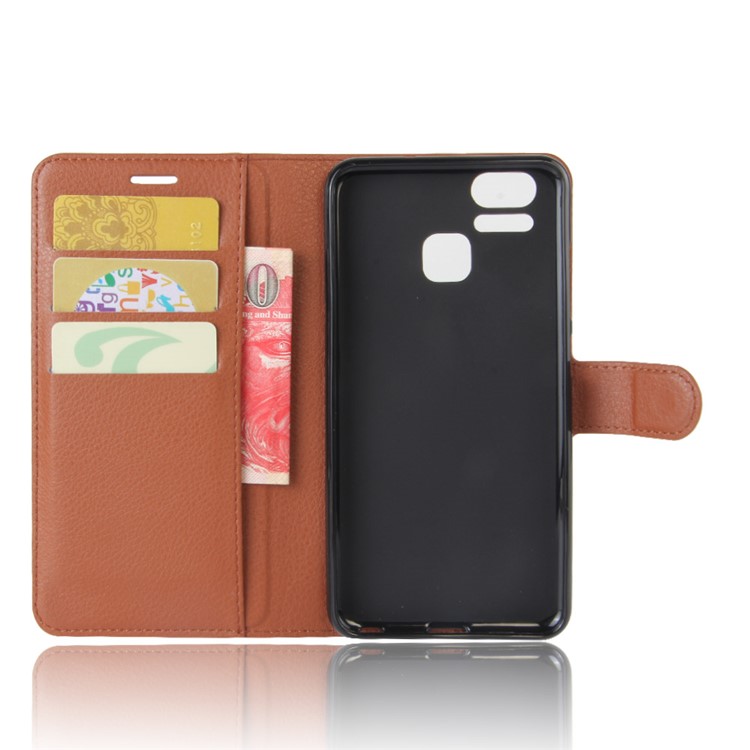 Litchi Grain Leather Cover Card Holder for Asus Zenfone 3 Zoom ZE553KL - Brown-2