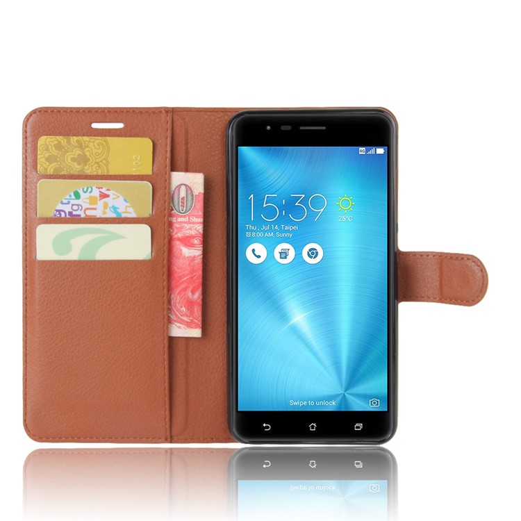 Litchi Grain Leather Cover Card Holder for Asus Zenfone 3 Zoom ZE553KL - Brown-3