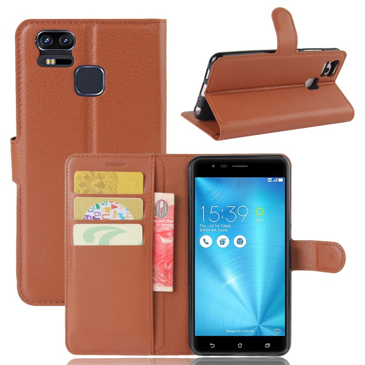Litchi Grain Leather Cover Card Holder for Asus Zenfone 3 Zoom ZE553KL - Brown-6
