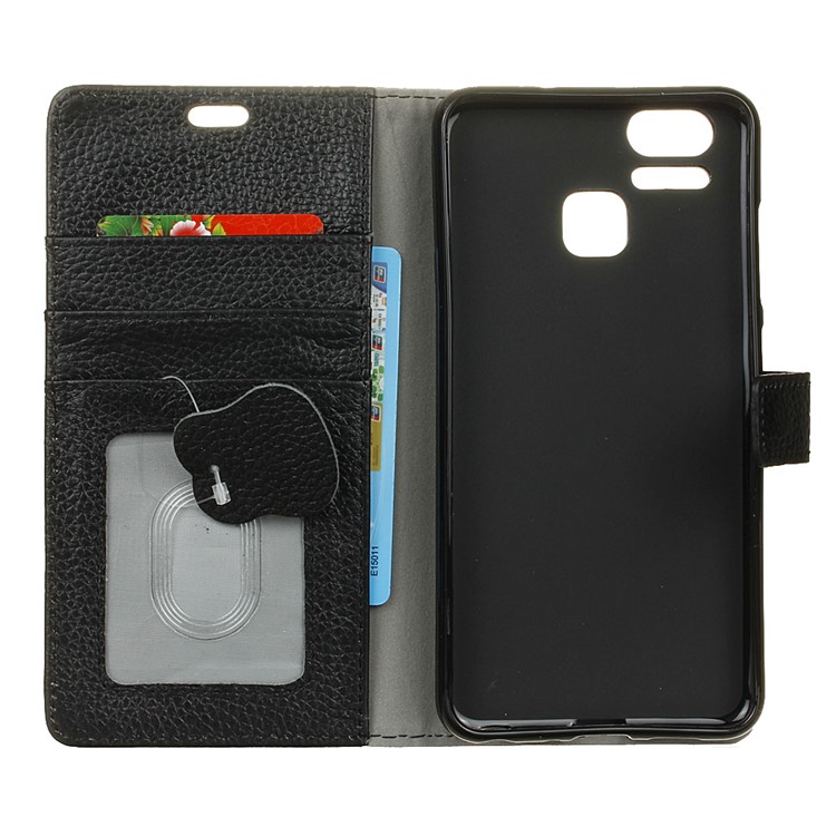Litchi Texture Genuine Leather Wallet Case for Asus Zenfone 3 Zoom ZE553KL - Black-4