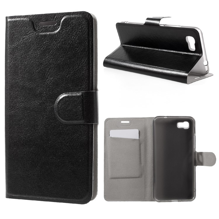 Crazy Horse Magnetic Leather Shell with Card Holder for Asus Zenfone 3s Max ZC521TL Built-in Steel Sheet - Black-1