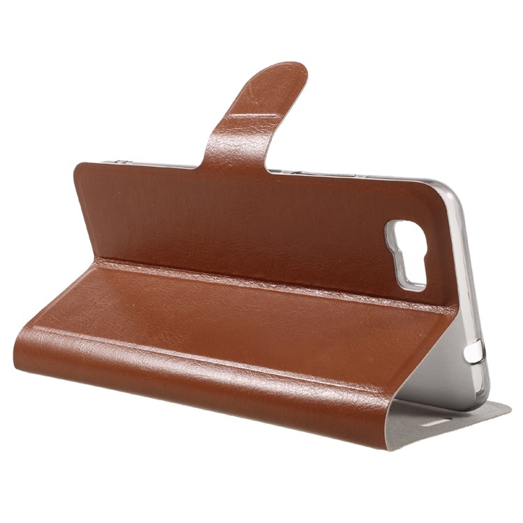 Crazy Horse Card Holder Leather Cell Phone Case for Asus Zenfone 3s Max ZC521TL Built-in Steel Sheet - Brown-5