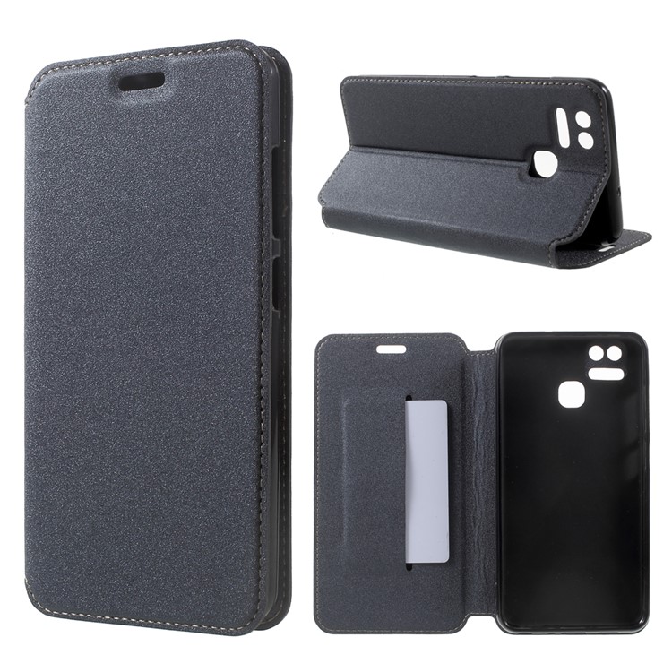 Magnetic Auto-absorbed Sand-like Texture Card Holder Leather Phone Case for Asus Zenfone 3 Zoom ZE553KL - Black-1