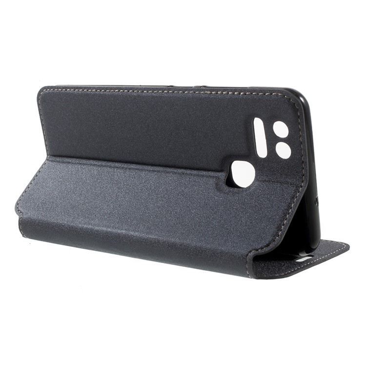Magnetic Auto-absorbed Sand-like Texture Card Holder Leather Phone Case for Asus Zenfone 3 Zoom ZE553KL - Black-4