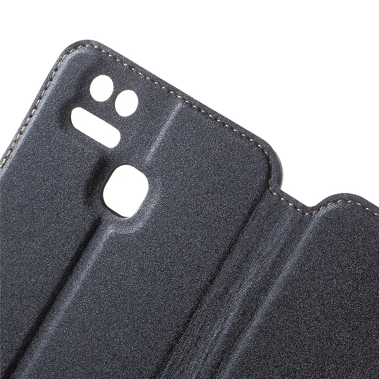 Magnetic Auto-absorbed Sand-like Texture Card Holder Leather Phone Case for Asus Zenfone 3 Zoom ZE553KL - Black-7