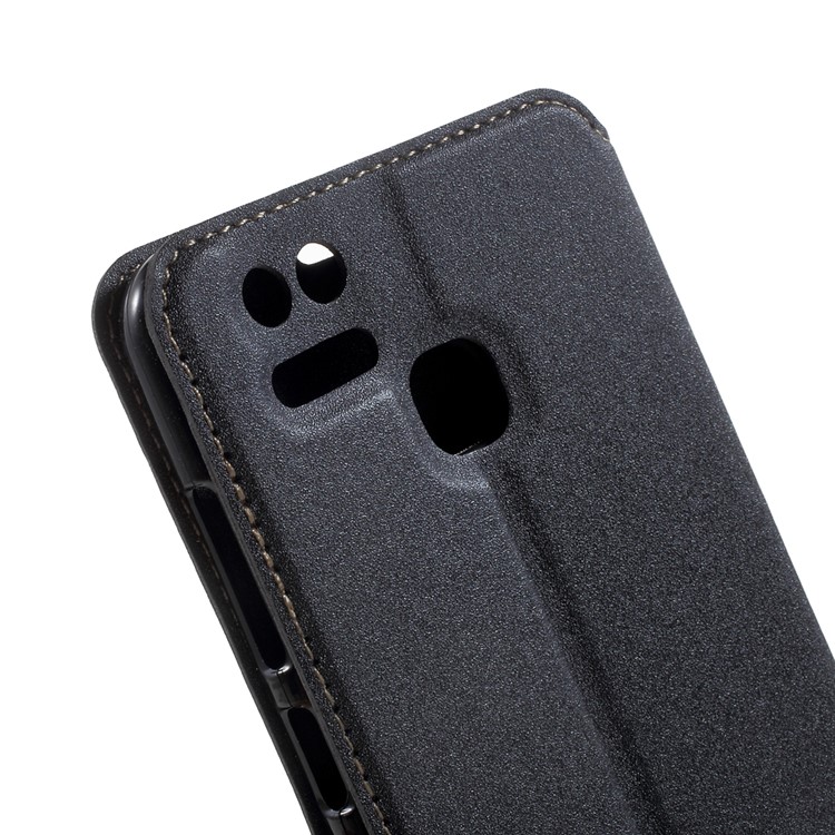 Magnetic Auto-absorbed Sand-like Texture Card Holder Leather Phone Case for Asus Zenfone 3 Zoom ZE553KL - Black-9