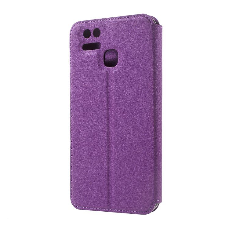Magnetic Sand-like Texture Card Holder Stand Leather Phone Case for Asus Zenfone 3 Zoom ZE553KL - Purple-3