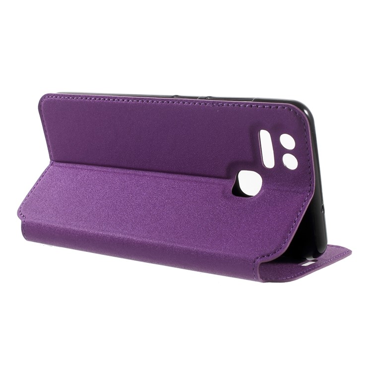 Magnetic Sand-like Texture Card Holder Stand Leather Phone Case for Asus Zenfone 3 Zoom ZE553KL - Purple-4