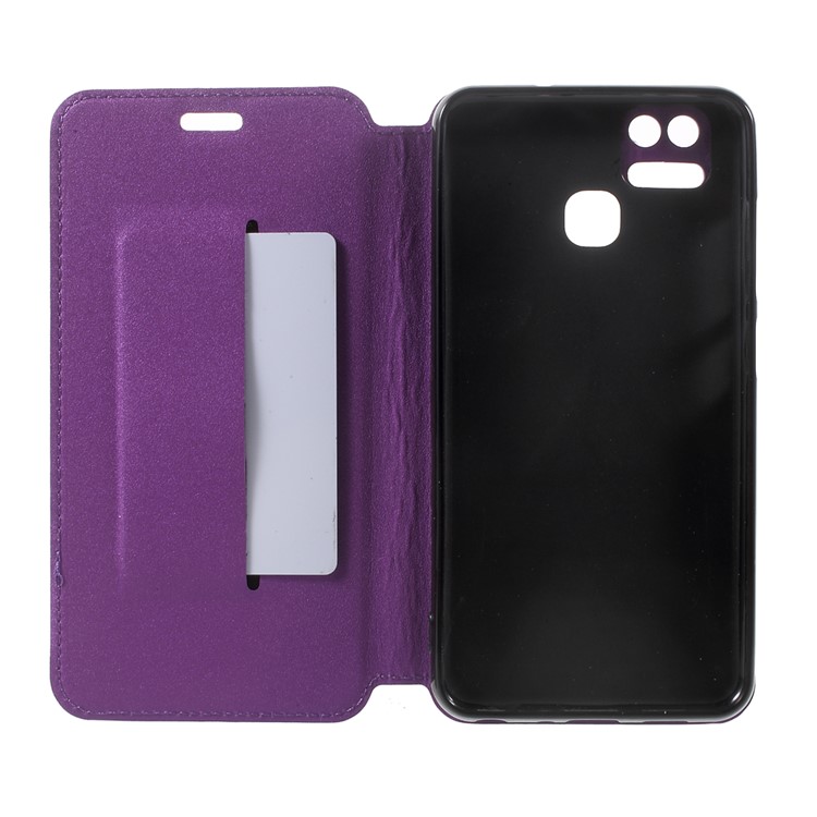 Magnetic Sand-like Texture Card Holder Stand Leather Phone Case for Asus Zenfone 3 Zoom ZE553KL - Purple-5