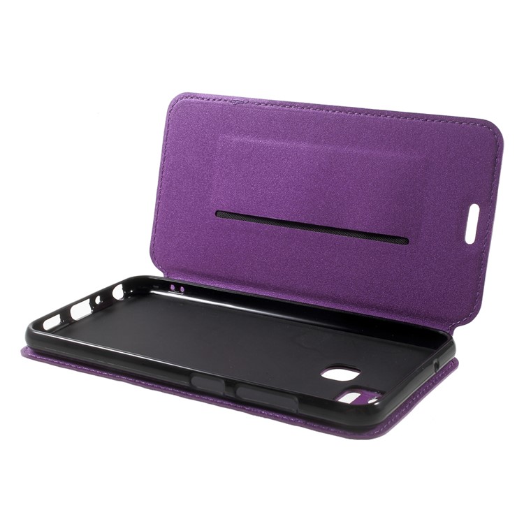 Magnetic Sand-like Texture Card Holder Stand Leather Phone Case for Asus Zenfone 3 Zoom ZE553KL - Purple-6
