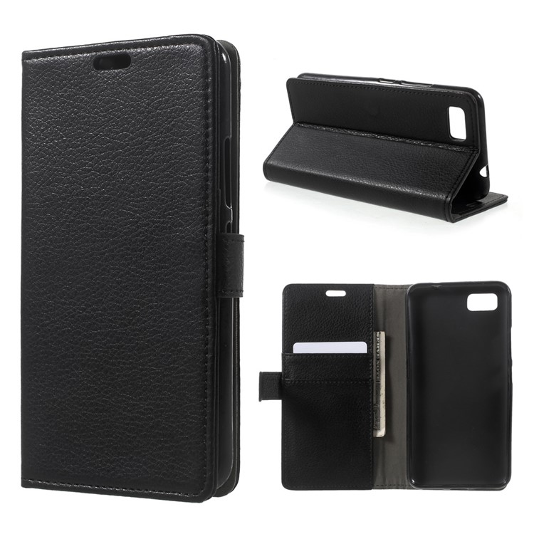 Litchi Texture PU Leather Stand Phone Case with Card Slots for Asus Zenfone 3s Max ZC521TL - Black-1