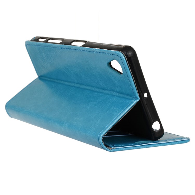 Crazy Horse Folio Magnetic Wallet Cover Case for Asus Zenfone Live ZB501KL - Blue-7