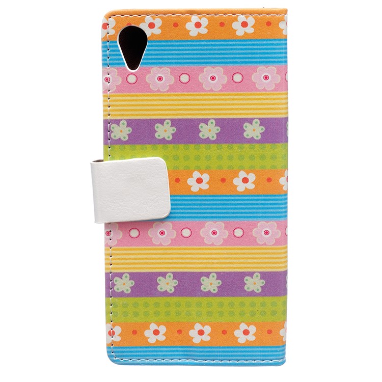 Patterned Leather Wallet Mobile Case for Asus Zenfone Live ZB501KL - Colored Stripes Flowers-2