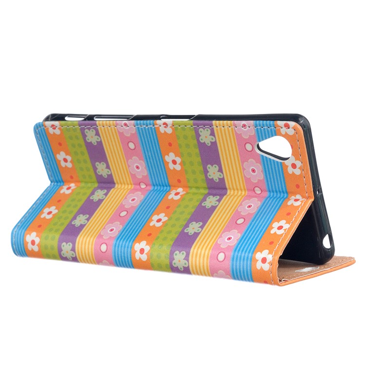 Patterned Leather Wallet Mobile Case for Asus Zenfone Live ZB501KL - Colored Stripes Flowers-3
