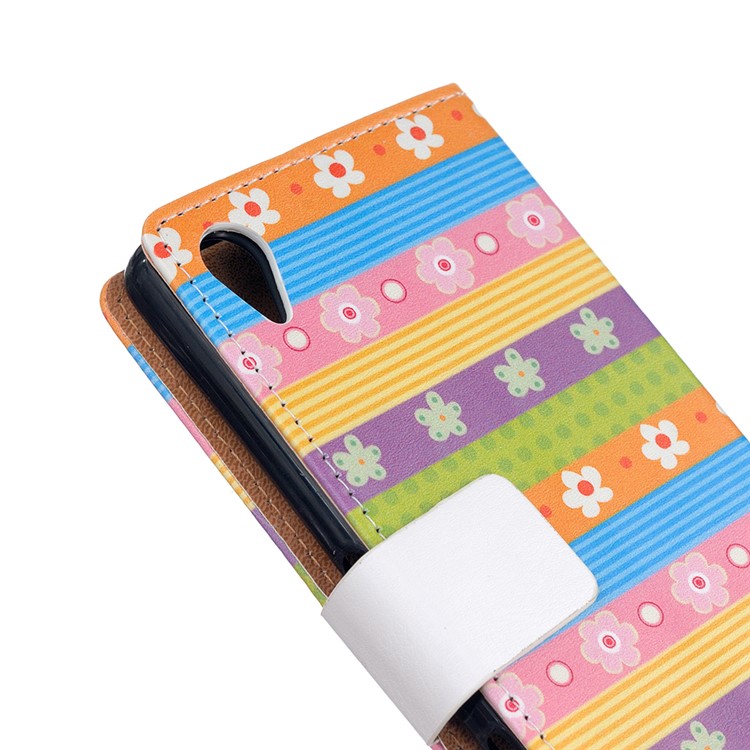Patterned Leather Wallet Mobile Case for Asus Zenfone Live ZB501KL - Colored Stripes Flowers-6