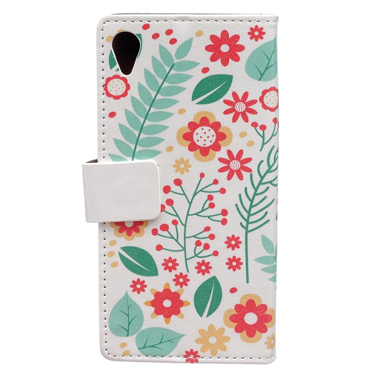 Patterned Leather Flip Folio Case for Asus Zenfone Live ZB501KL - Flowers and Leaves-2