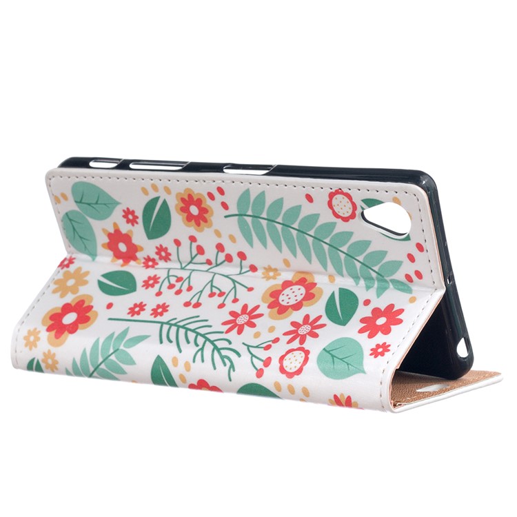 Patterned Leather Flip Folio Case for Asus Zenfone Live ZB501KL - Flowers and Leaves-3