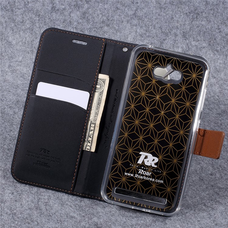 ROAR KOREA Twill Grain Leather Stand Phone Case for Asus Zenfone Max zc550kl - Black-6