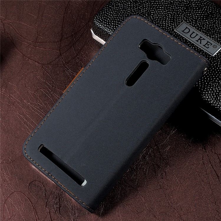 ROAR KOREA Twill Grain Wallet Leather Stand Cellphone Case for Asus Zenfone 2 Laser ZE550KL 5.5-inch - Black-2