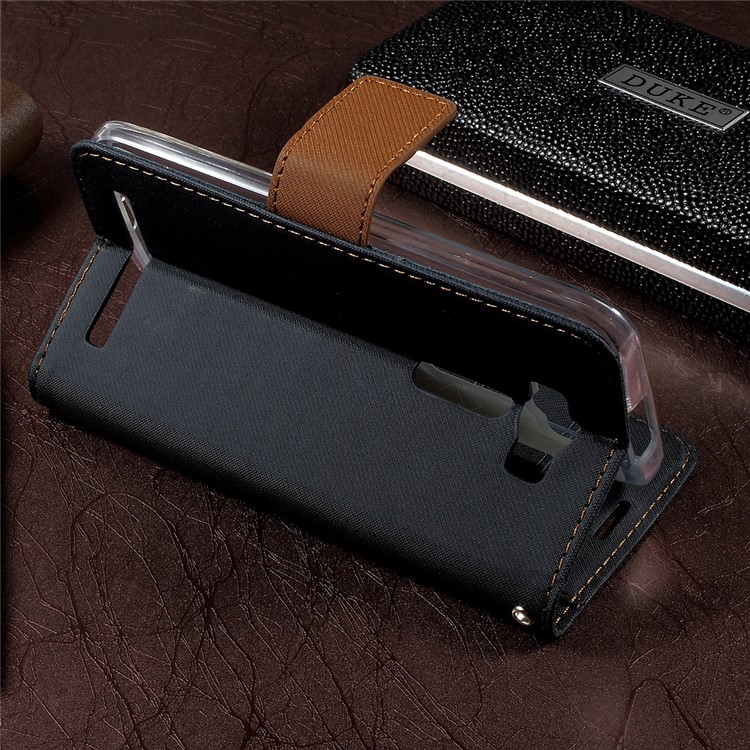 ROAR KOREA Twill Grain Wallet Leather Stand Cellphone Case for Asus Zenfone 2 Laser ZE550KL 5.5-inch - Black-3