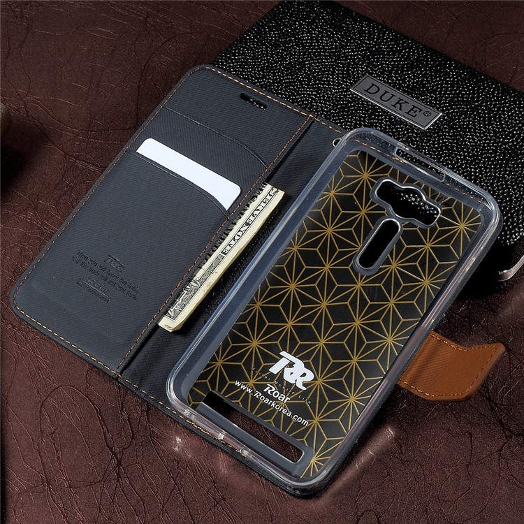 ROAR KOREA Twill Grain Wallet Leather Stand Cellphone Case for Asus Zenfone 2 Laser ZE550KL 5.5-inch - Black-4